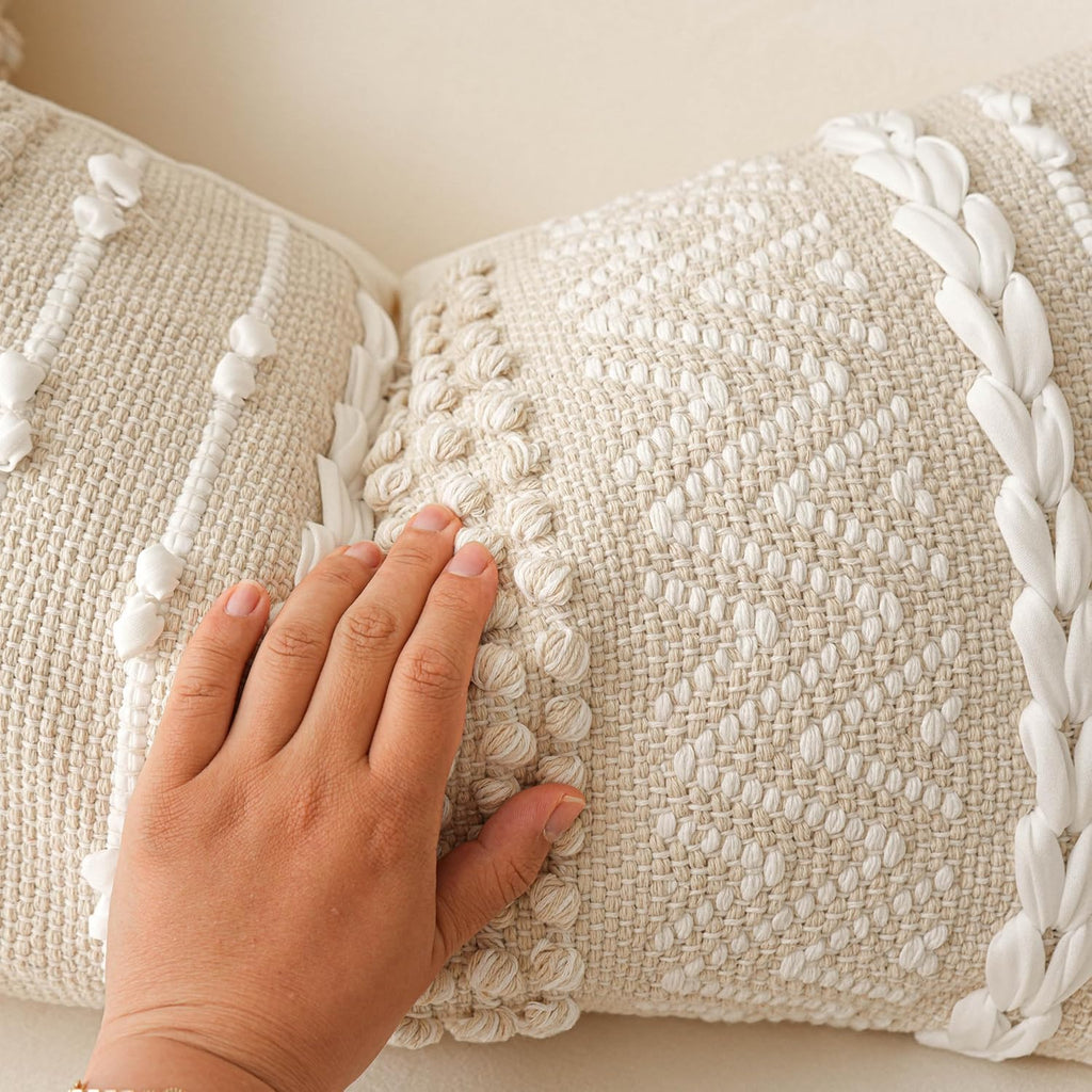 Cream Decorative Lumbar Throw Pillow Cover 14x36 Boho Long Cushion
