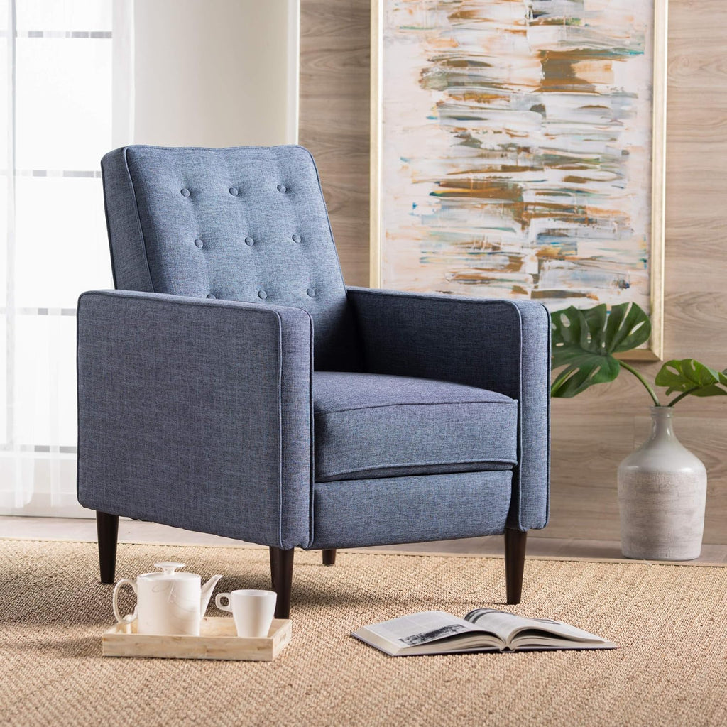Mervynn Mid-Century Modern Fabric Recliner, Dark Blue