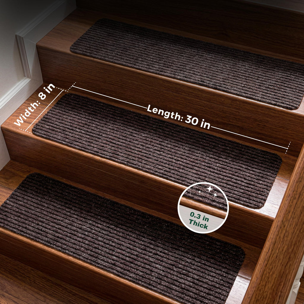 Carpet for Wooden Steps, 7 Pack, 8" x 30", Brown Stripe