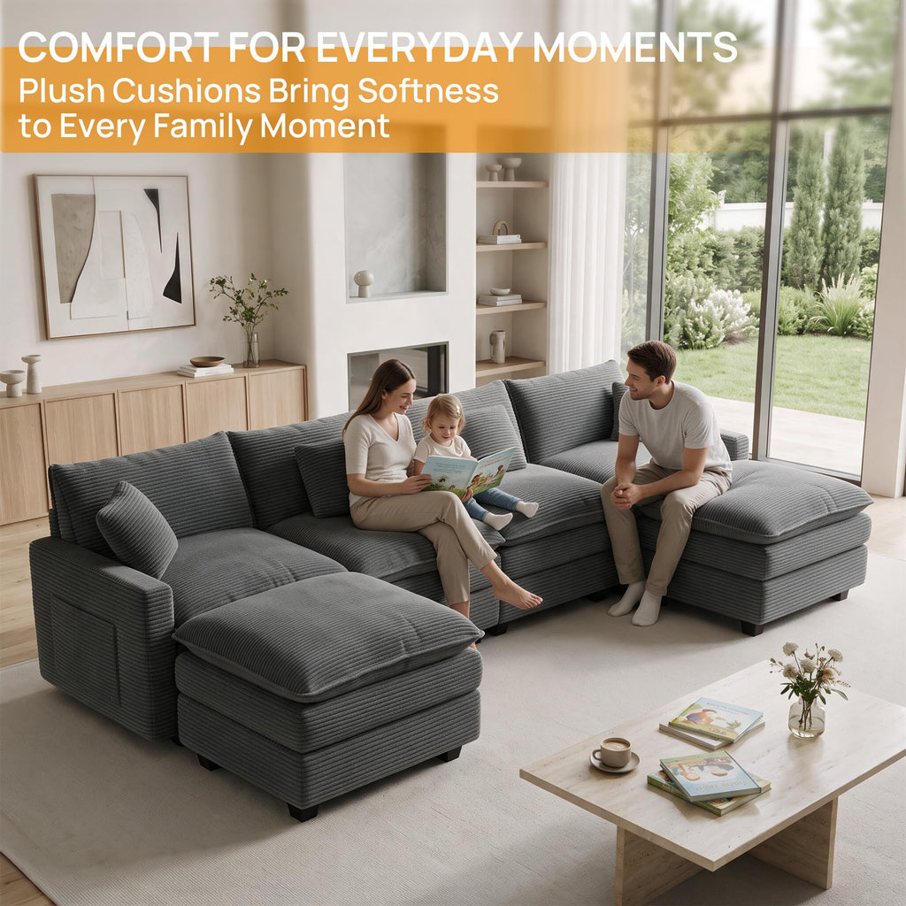 140" Modular Sectional Sofa, U Shaped Deep Seat Cloud Couch