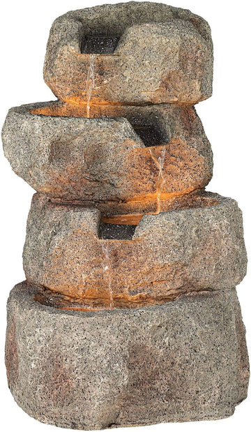 Glacial Rock Zen 30" High Large Rustic Indoor Outdoor Decor Faux Stone Floor Fountain with Light LED Standing