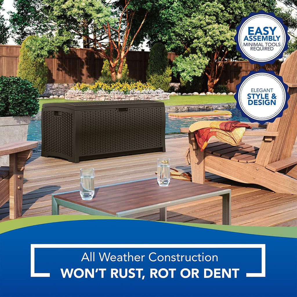 Outdoor Storage Box - 73 Gallon Mocha Brown Deck Box , weather-resistant Outdoor Storage Bench, Resin Wicker Style