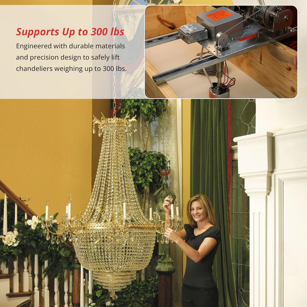 300 lb Motorized Chandelier Lift System with Remote Control, Commercial Grade – Mid-Capacity