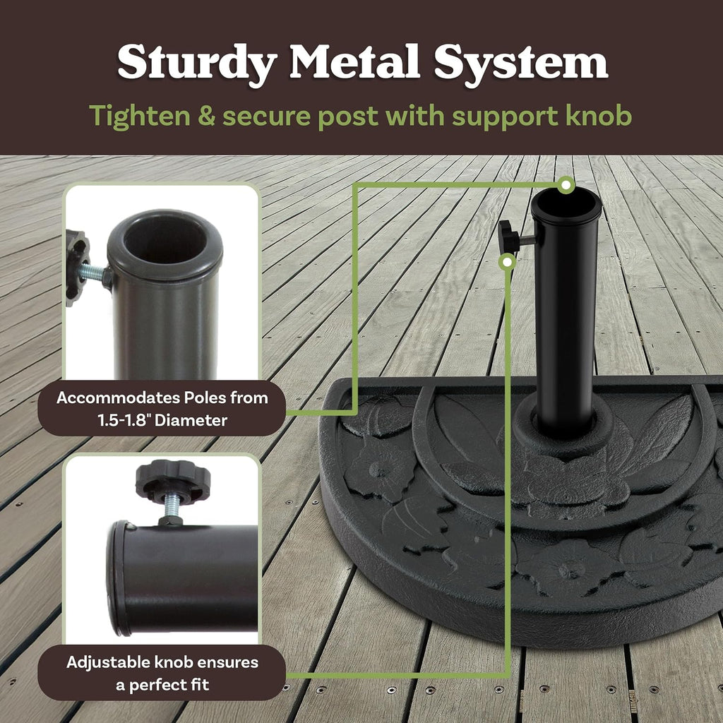 Half Round Umbrella Base - 20lb Weighted Semicircle Freestanding Resin and Concrete Umbrella Stand Use by (Black)