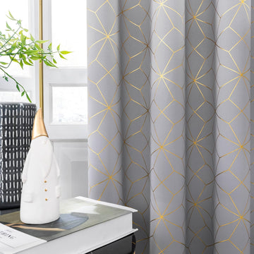 100% Blackout Curtains for Bedroom Living Room Moroccan Gold Patterned Drapes Thermal Insulated