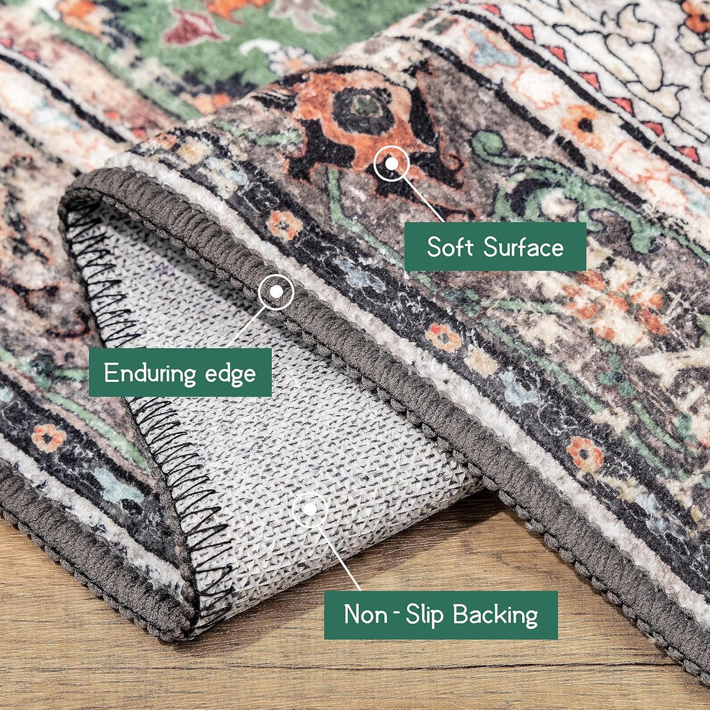 2x8 Runner Rug Green Boho Area Rugs for Hallway Indoor Laundry Room Bathroom Lightweight Non Slip Vi