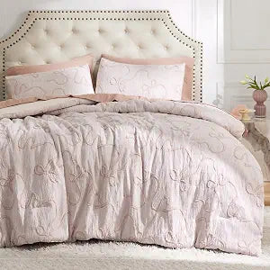 Pink King Comforter Set, GentleSoftTM 3 Pieces Breathable Bow Comforter Set Women with 2 Pillow Shams, Cute King - Set of 3
