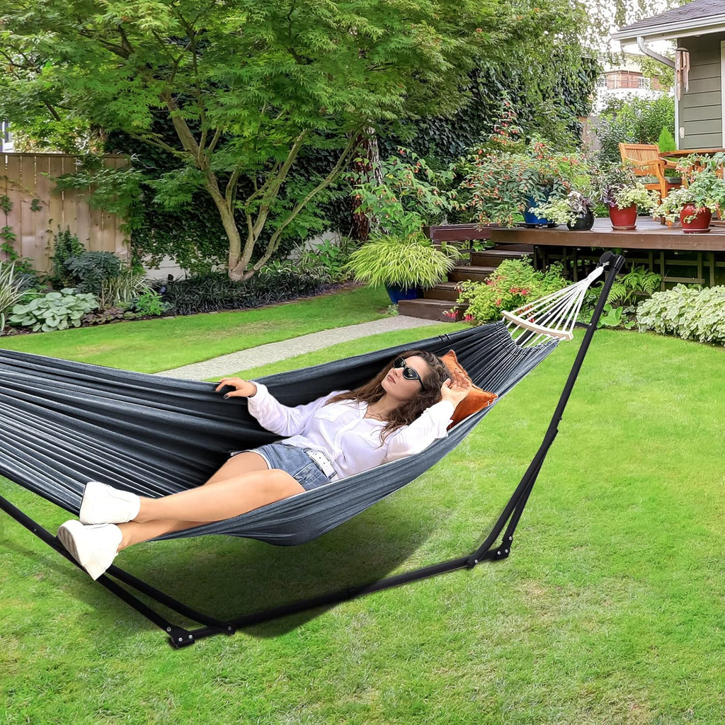 2-in-1 Hammock & Chair Stand with Collapsible Steel Frame & Carry Bag | Tool-free Set up Multi-angle & Height
