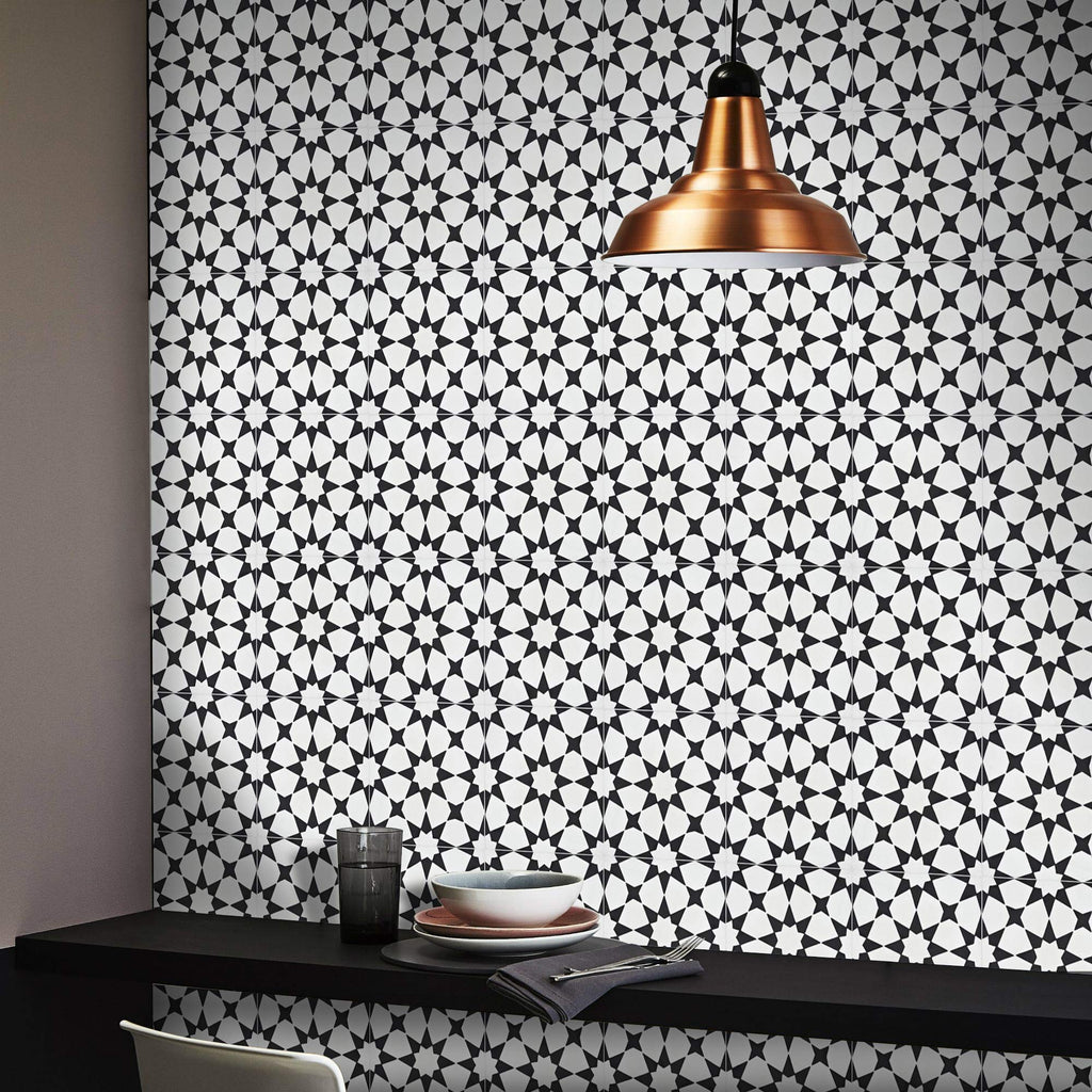 Medina Handmade Cement Tile in White and Black, 8"x8"