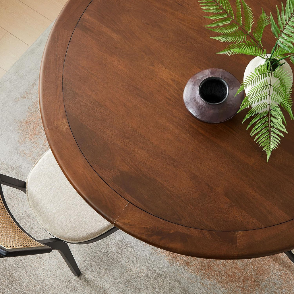 Inspired Saarinen Style Tulip Round Pedestal Dining Table — Brass Base / Walnut Top, 60″ Round