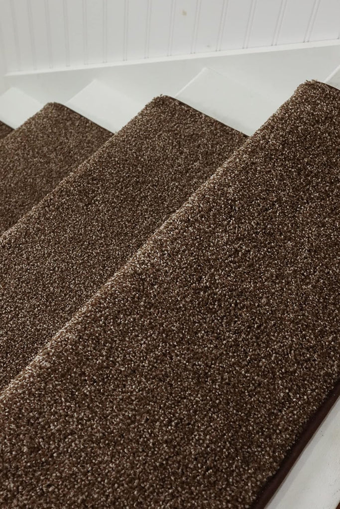 TM Rounded Bullnose Carpet Stair Treads - Anti Slip Indoor Stair Mats for Wooden Stairs, Style: Stoney Brook, Black
