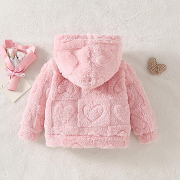 Baby Girls Plush Fleece Hooded Jacket Warm Zip Up Winter Coat with Pockets