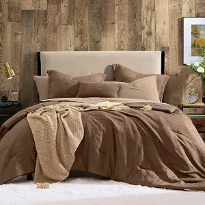 King Comforter Set - 7 Pieces Brown Bedding Set Textured Bed in a Bag - Set of 7