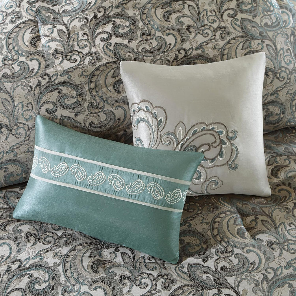 24 Piece Faux Silk Paisley Comforter Set with Matching Curtains, Down Alternative Hypoallergenic