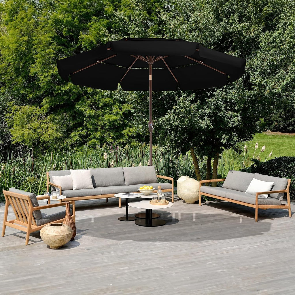 3 Tiers 9 FT Patio Umbrellas Outdoor Table Umbrella with Push Button Market Umbrella 8 Sturdy Ribs UV Protection - Black