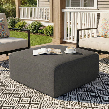 Square Outdoor Ottoman Pouf, 24" Waterproof Patio Foot Rest, Dark Gray | Ottoman Foot Rest, Comfy Footstool, Boneless