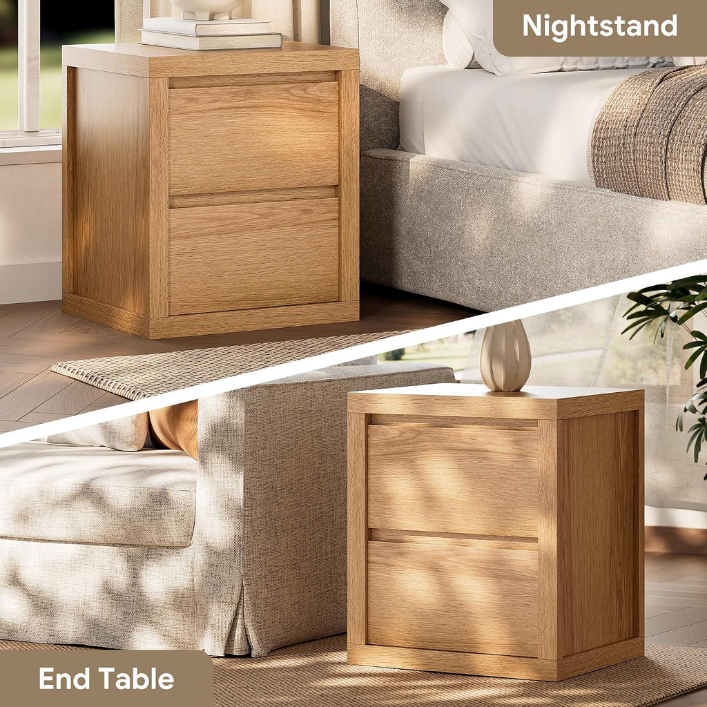 Nightstand with 2 Drawers, Modern Bedside Table with Handless Design, Wood End Table with Thickened Design, Night