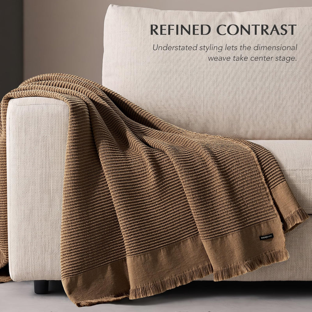 100% Organic Cotton Waffle Throw Blanket, Toffee Brown, 50"x60"
