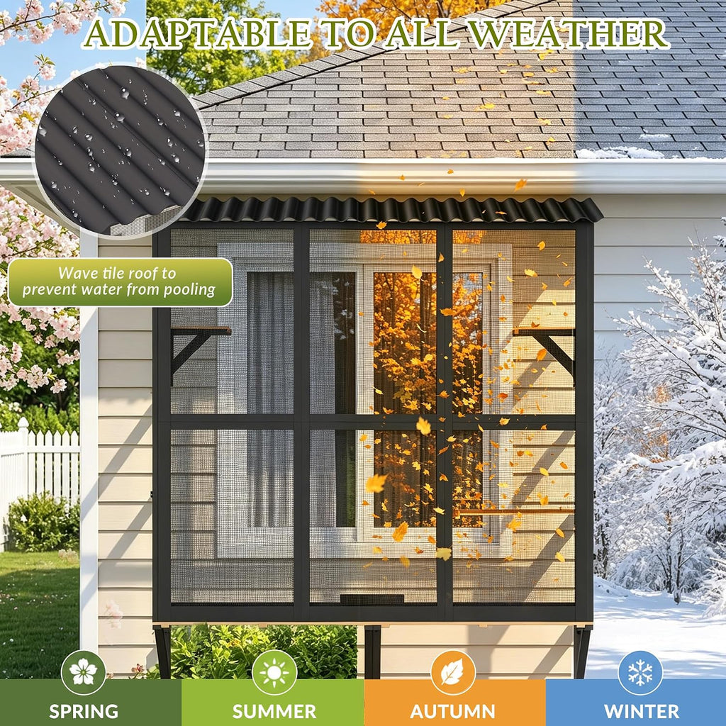 Outdoor Cat Catio with Shelf, Cat Window Perch for Large Indoor Cats