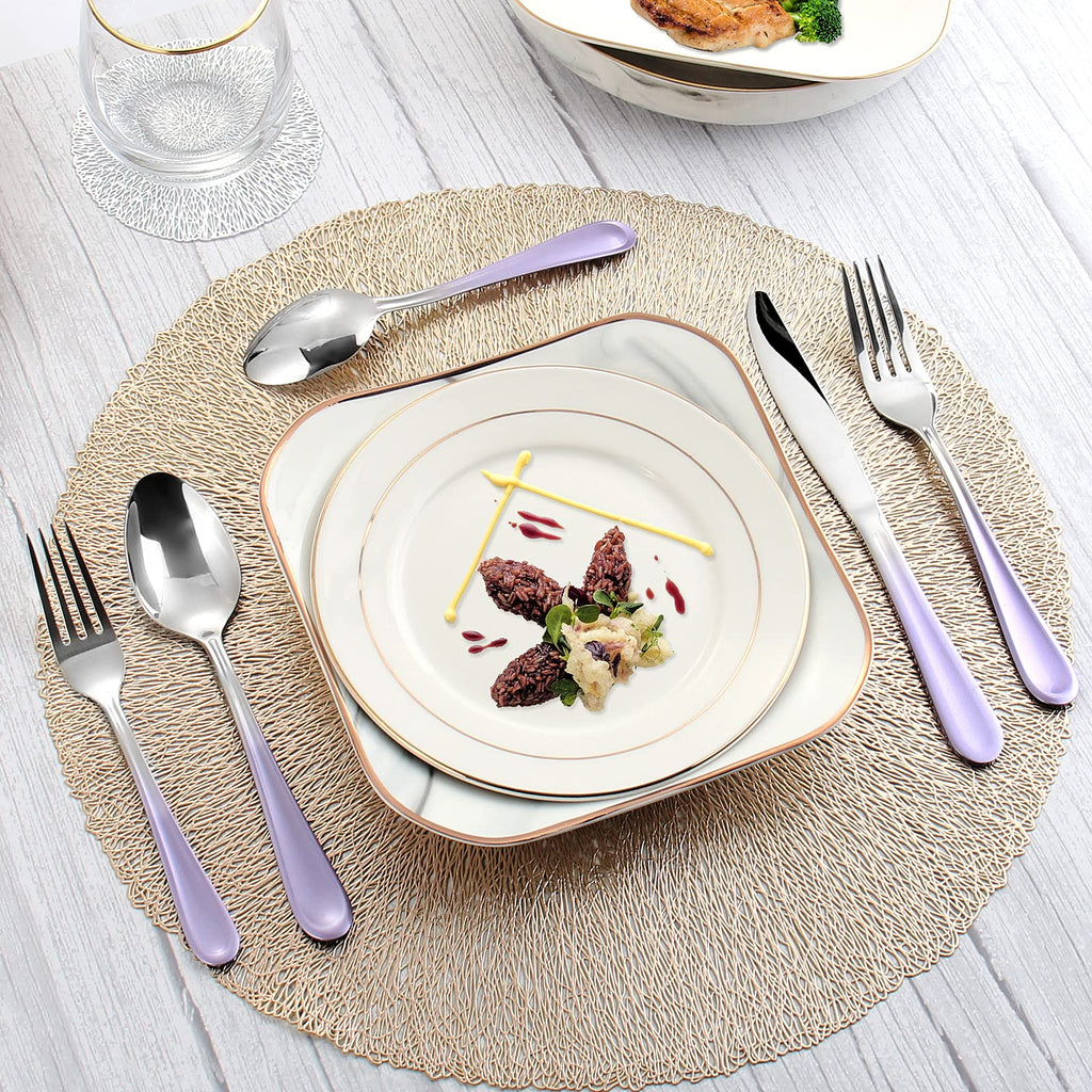 Gradient Purple Silverware set for 4, Stainless Steel Flatware Set, 20 Piece Tableware Cutlery Set, Mirror Polished