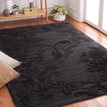 Area Rug 8x10 - Jardin Collection - Large - Black, Handmade Wool, Ideal, Dining Space (JAR732H)