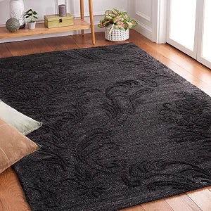Area Rug 8x10 - Jardin Collection - Large - Black, Handmade Wool, Ideal, Dining Space (JAR732H)