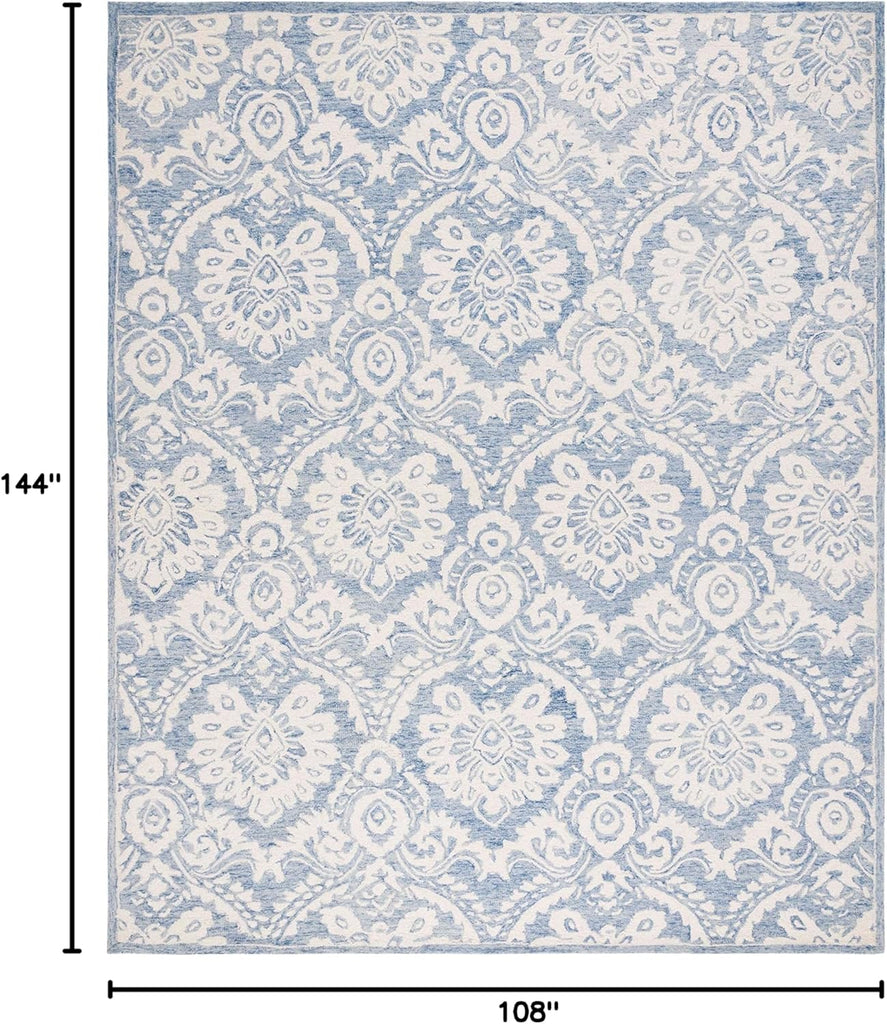 Blossom Area Rug - 9' x 12', Blue & Ivory, Handmade Wool
