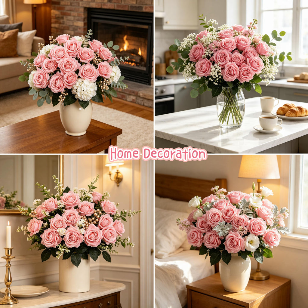 12pcs Real Touch Roses Artificial Lifelike Rose, Pink