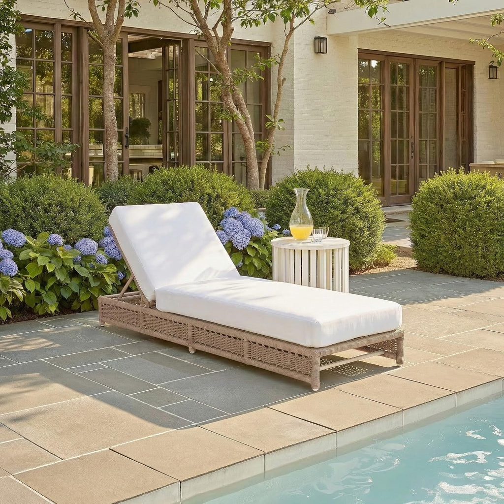 Outdoor Patio Furniture Collection - Callan Heather Tan Rope & White Cushion Lounger, Fully Assembled Outdoor Chaise
