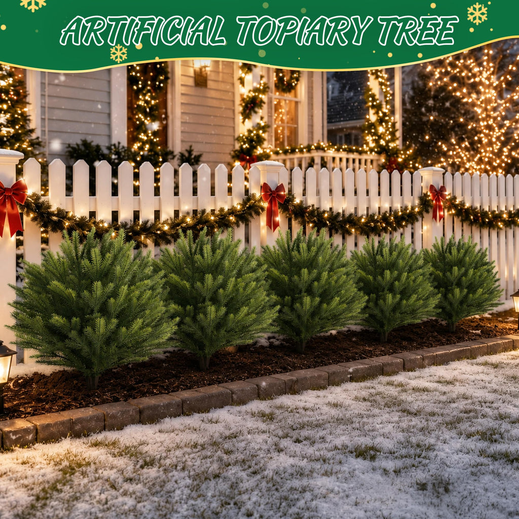 2 Pack Artificial Cedar Topiary Ball Trees with Ground Spike, 28"