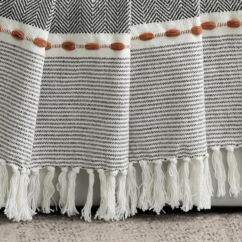 Herringbone Stripe Woven Tassel Yarn Dyed Cotton Throw Blanket 50" W x 60" L Black & Multi - Striped Throw Blankets