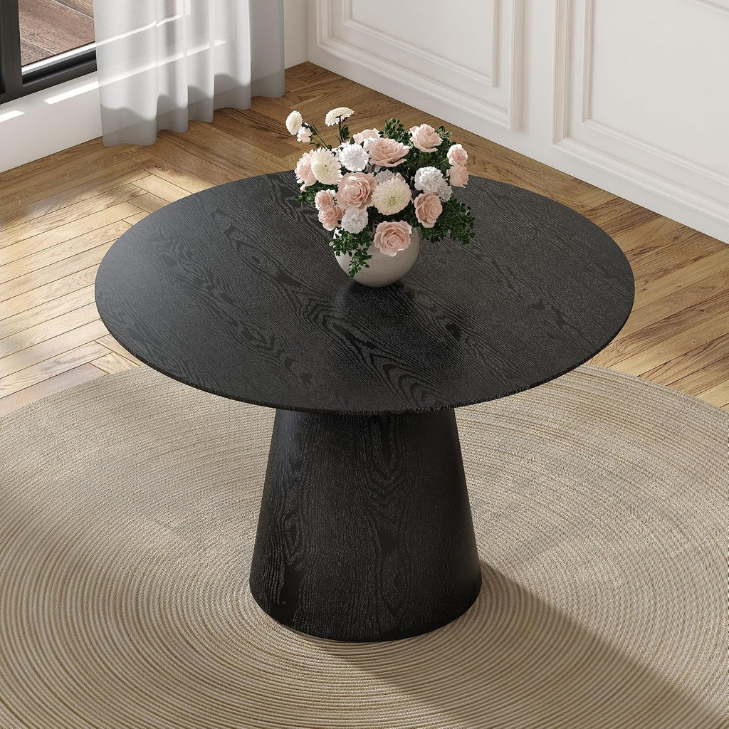 Black Round Dining Table for 4-6, Modern Wood Kitchen Table, 45" Circle Dining Table with Pedestal for Kitchen,Living