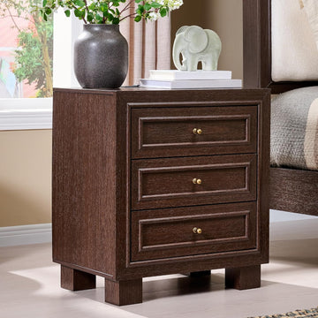 3 Drawer Night Stand with Two Base Styles Included, Mid Century Modern Nightstand with Charging Station, Wooden End