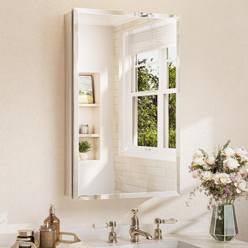 20 x 32 Medicine Cabinet Mirror with Tempered Beveled Mirror Silver Medicine Cabinet Aluminum Cabinet DTC Hinges