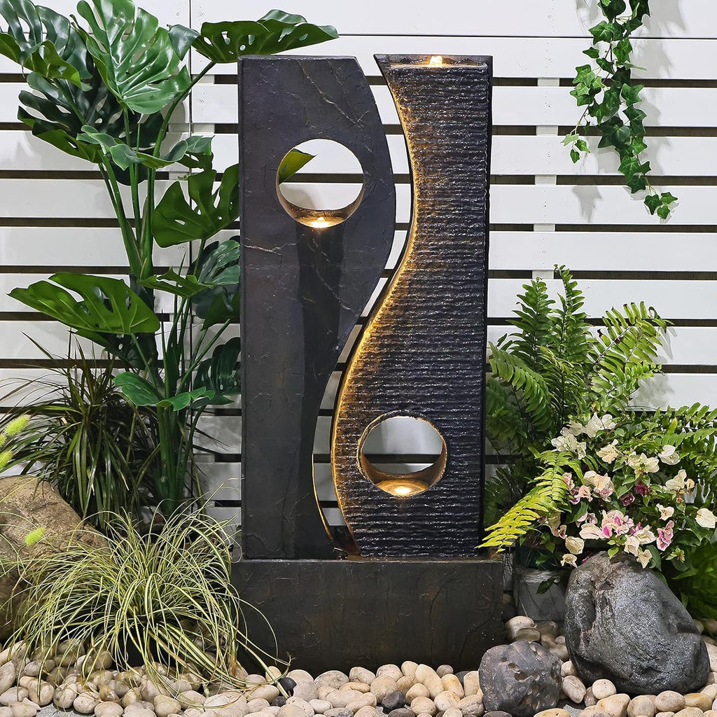 47 inches Water Fountain Outdoor Garden - Waterfall Indoor Modern Large Freestanding Water Feature Fountains Faux Rust