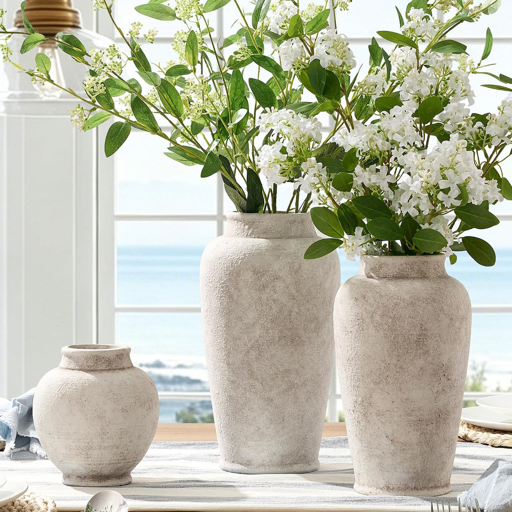 Ceramic Rustic Vase, Small Flower Farmhouse Vase Decorative Vase Short Pottery Vases