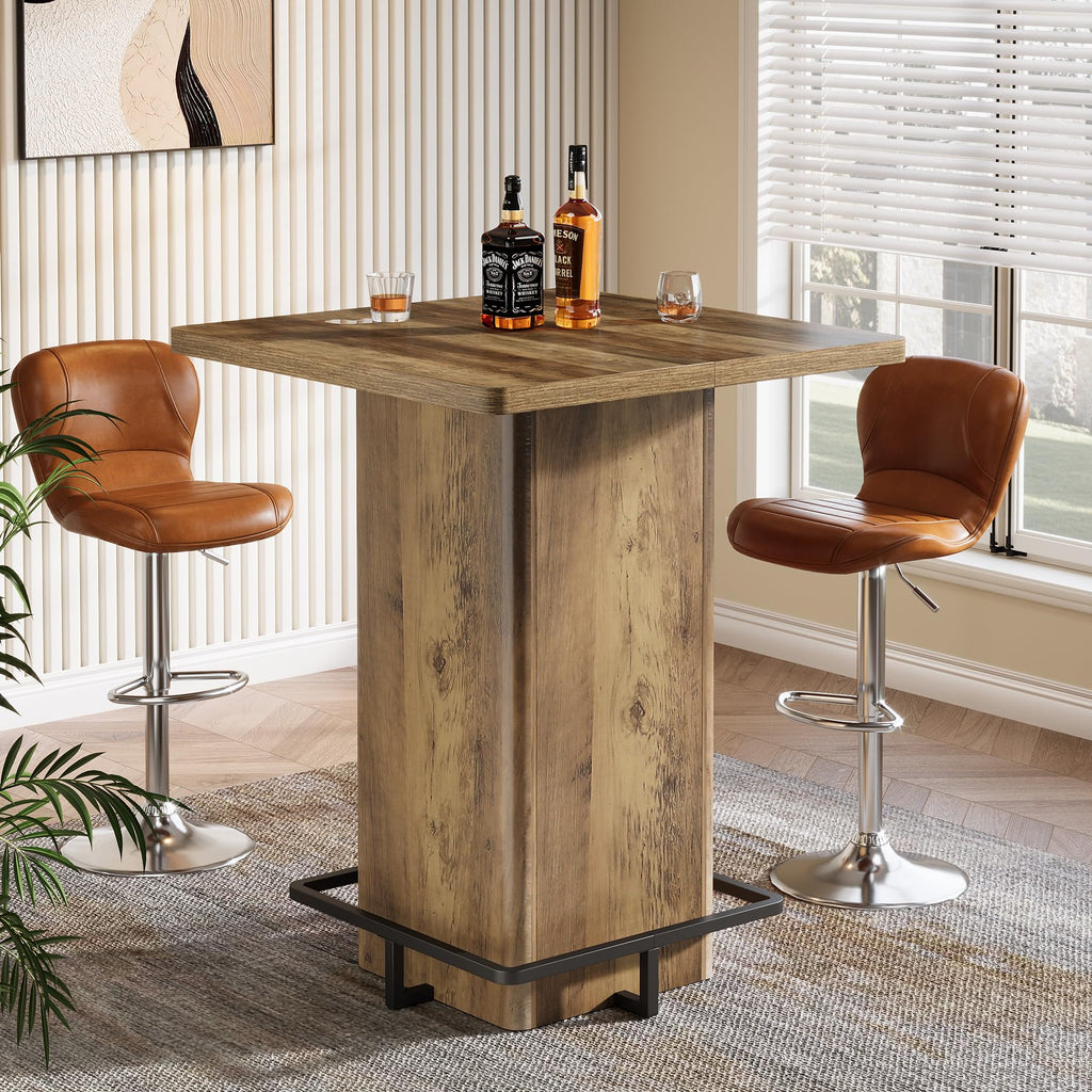 Bar Table, 39.37" High Square Pub Table for Small Bars, Dining Room, Kitchen (Only Table) (Brown)