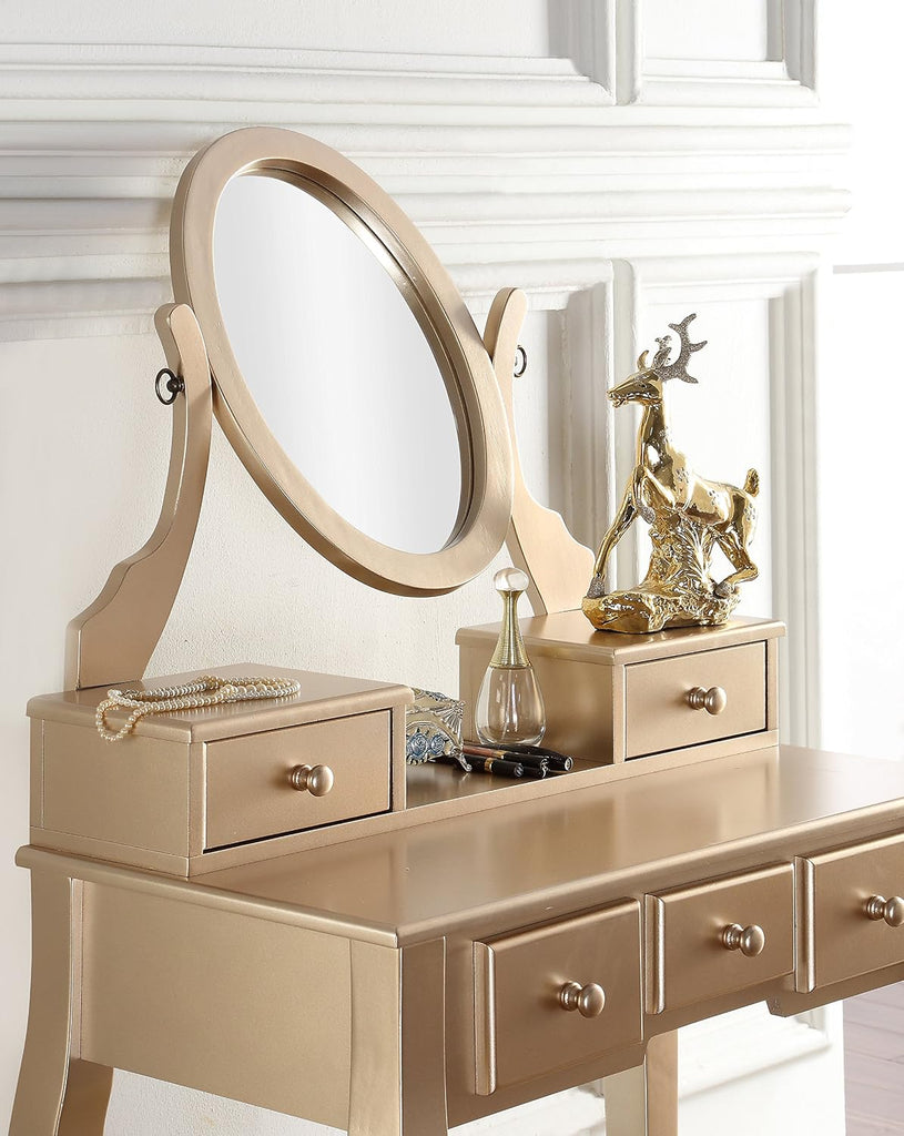 Ashley Wood Makeup Vanity Table and Stool Set, Gold