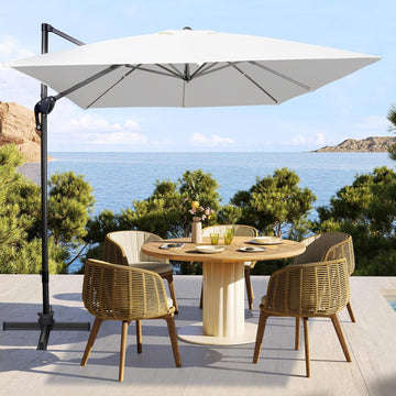 10x10Ft Cantilever Patio Umbrella Square 360° Rotation & Integrated Tilting System Offset Umbrella with 8 Sturdy Ribs