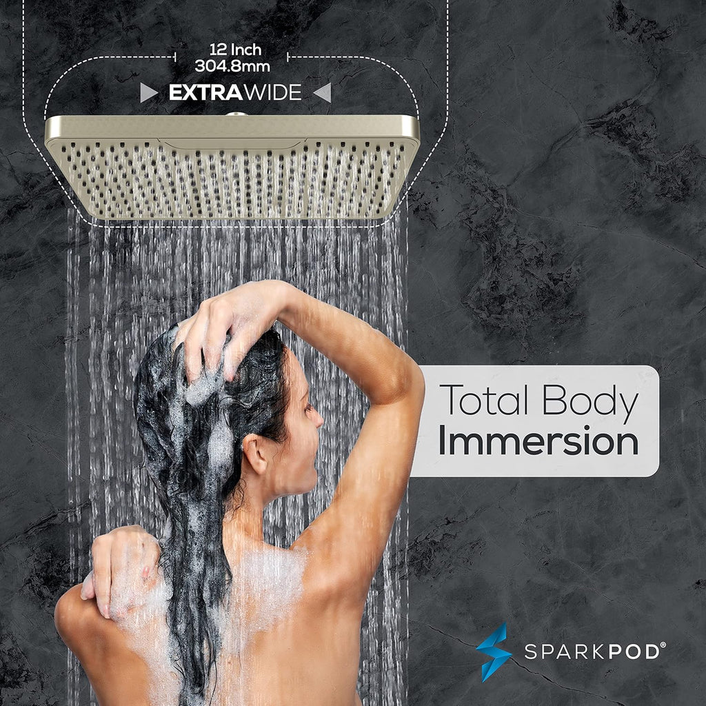 12 Inch Rectangle Rain Shower Head - Ceiling or Wall Mount Rainfall Shower Head - Large Coverage Showerhead