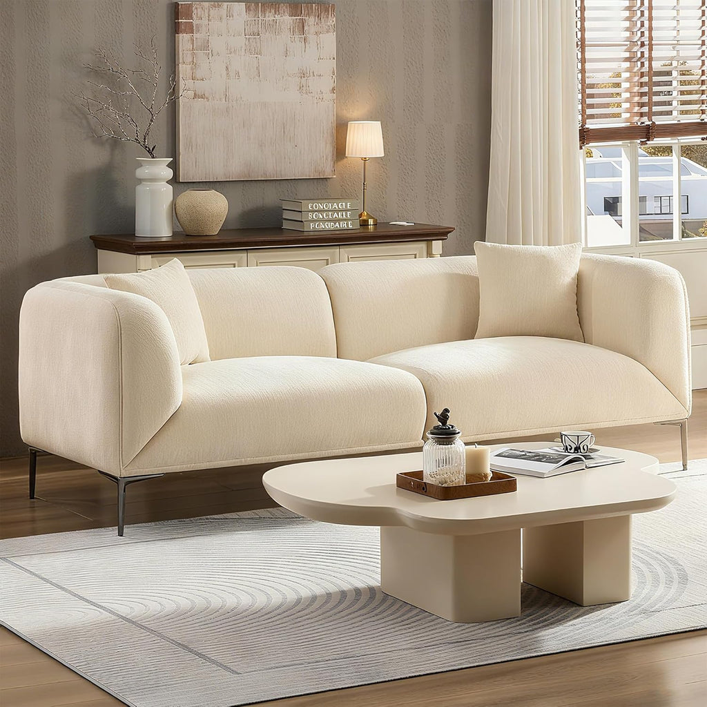 82.68" Modern Sofa, 3-Seater Deep Seats Tuxedo Couch, Boucle Sofas with 2 Pillows
