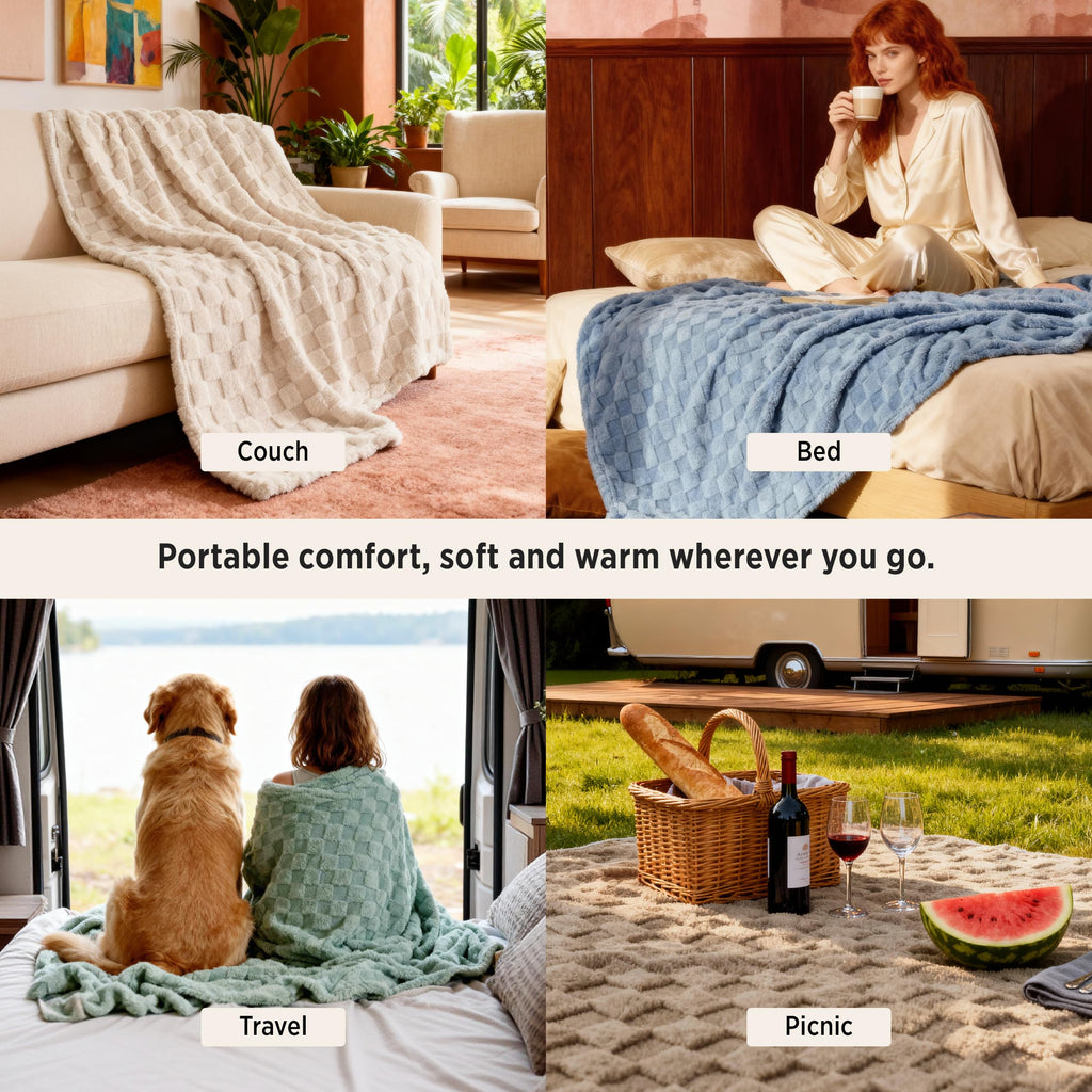 Checkered Soft Fall Throw Blanket for Couch, Burnt Orange, 50"×60"