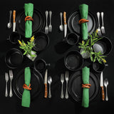 Bowery 32 Piece Matte Black Stoneware Dinnerware Plates, Bowls, and Mugs Set - Service for 8