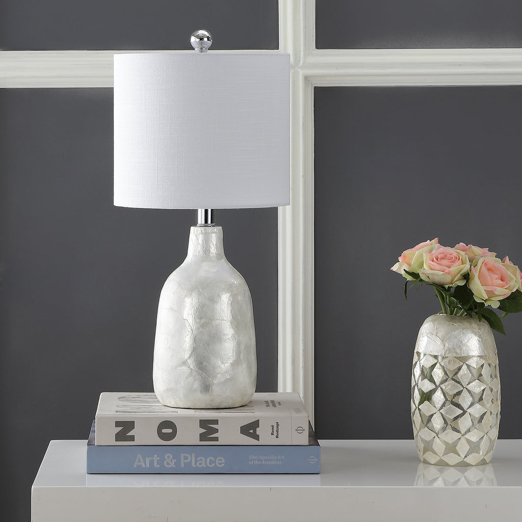Lucille 21" Capiz Seashell Table Lamp, Pearl White