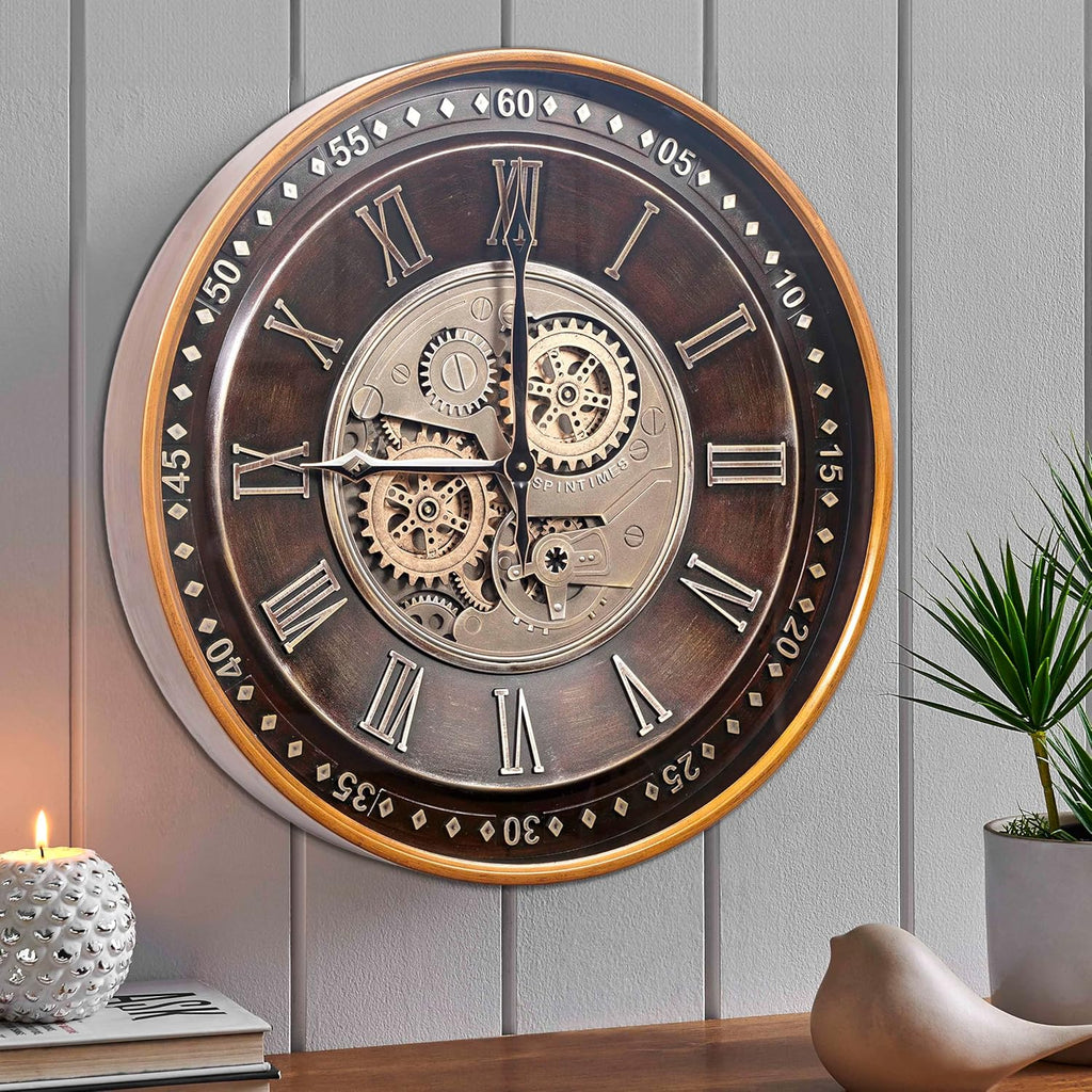 24 Inch Wall Clock with Moving Gears,Oversized Large Industrial Steampunk Clock