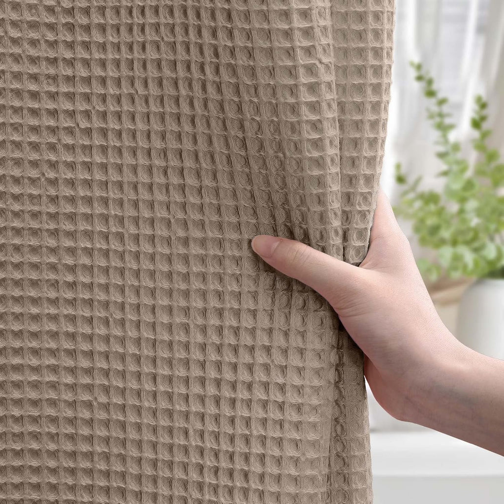 Waffle Weave Shower Curtain - Beige Cotton Fabric Texture Heavyweight Shower Curtain ,Washable,72Wx72L