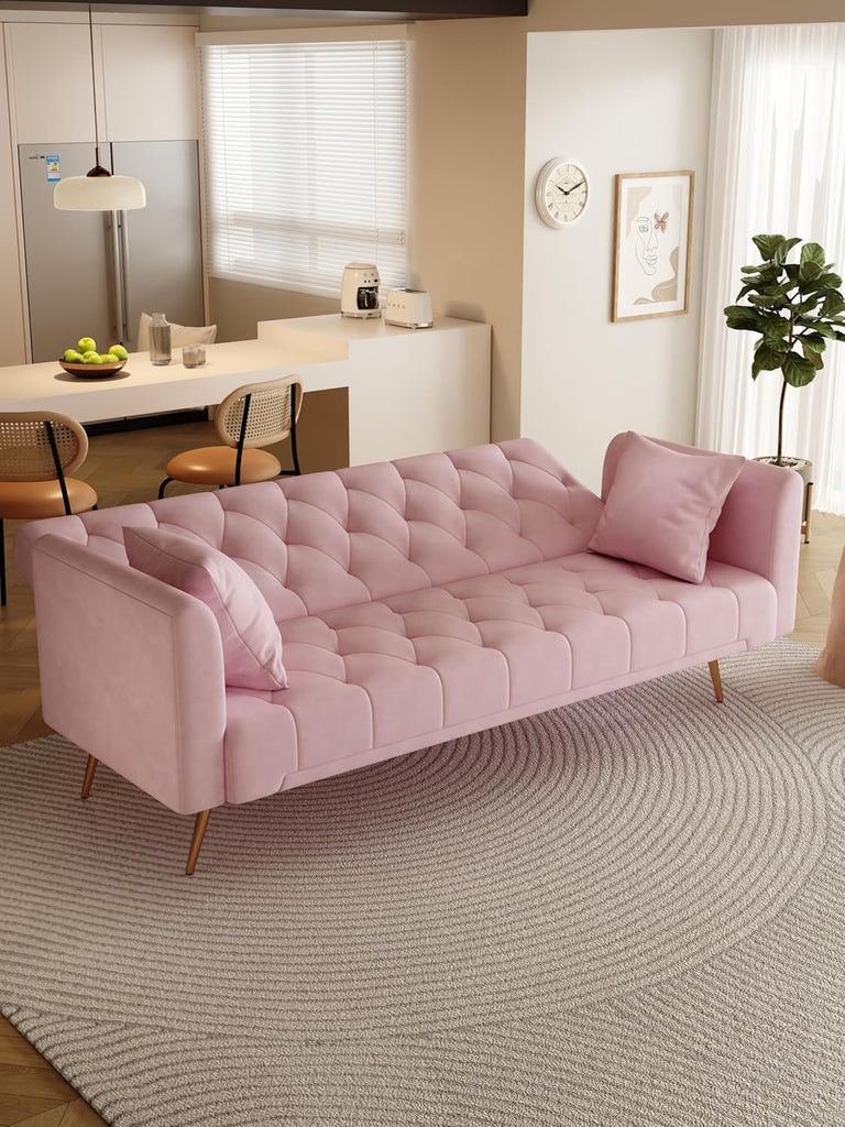 71 INCH Loveseat Sofa with Adjustable Backrest, Upholstered 2 Seater Velvet Couch Bedroom Office Apartment, Pink