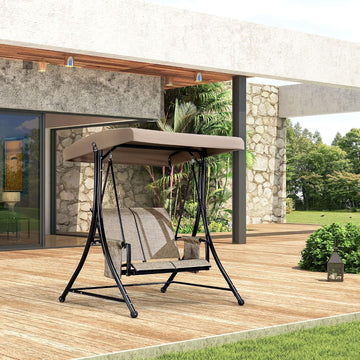 2-Seat Outdoor Patio Porch Swing with Textilene Fabric | Canopy and Stand Design, Easy to Move, Heavy-Duty Aluminum