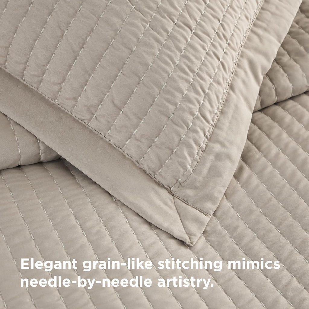 Quilts - Quilt Bedding Set Bedspread Coverlet Comforter, Lightweight Neutral Striped Bedding, 3-Piece Set