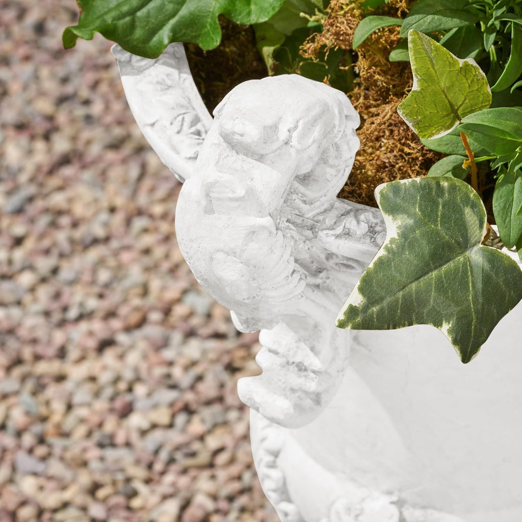 Jorine Patio Planter, Light Concrete Planter, Mid-Centry Gadern Urn, Floral Relif Design, Large Garden Pot, Flower